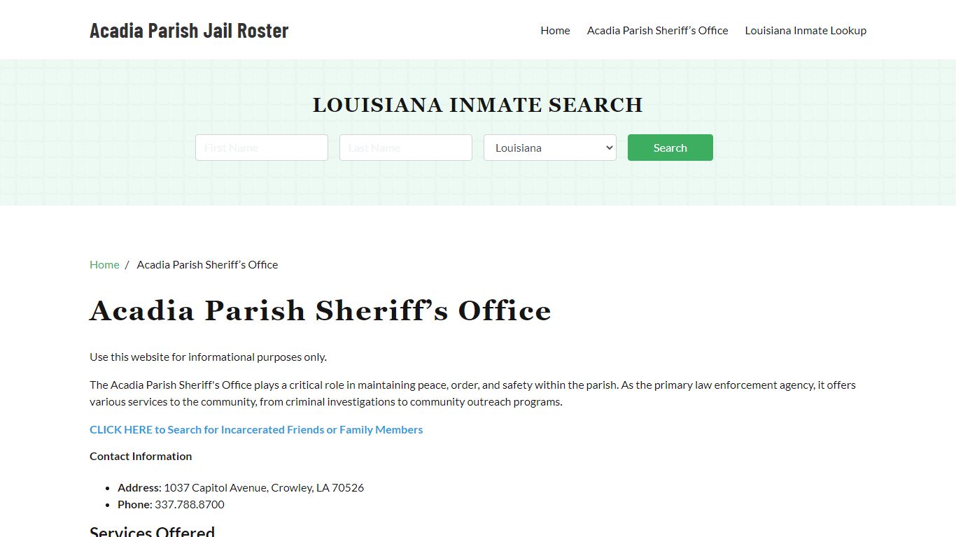 Acadia Parish Sheriff Office, LA, Arrest Warrants Search